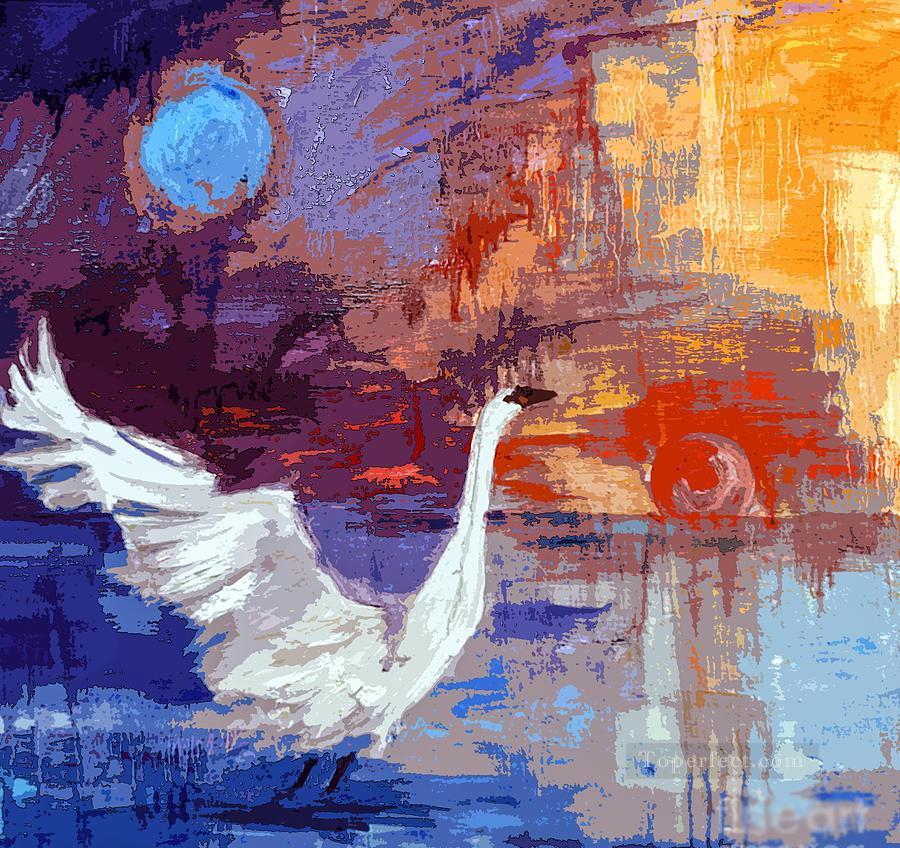 sun and moon swan rising gi with texture Oil Paintings